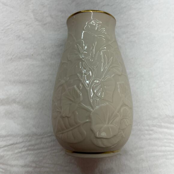 Vintage Lenox Morning Glory Floral Ceramic Vase 24k Gold Hand Painted Trim - Picture 4 of 9